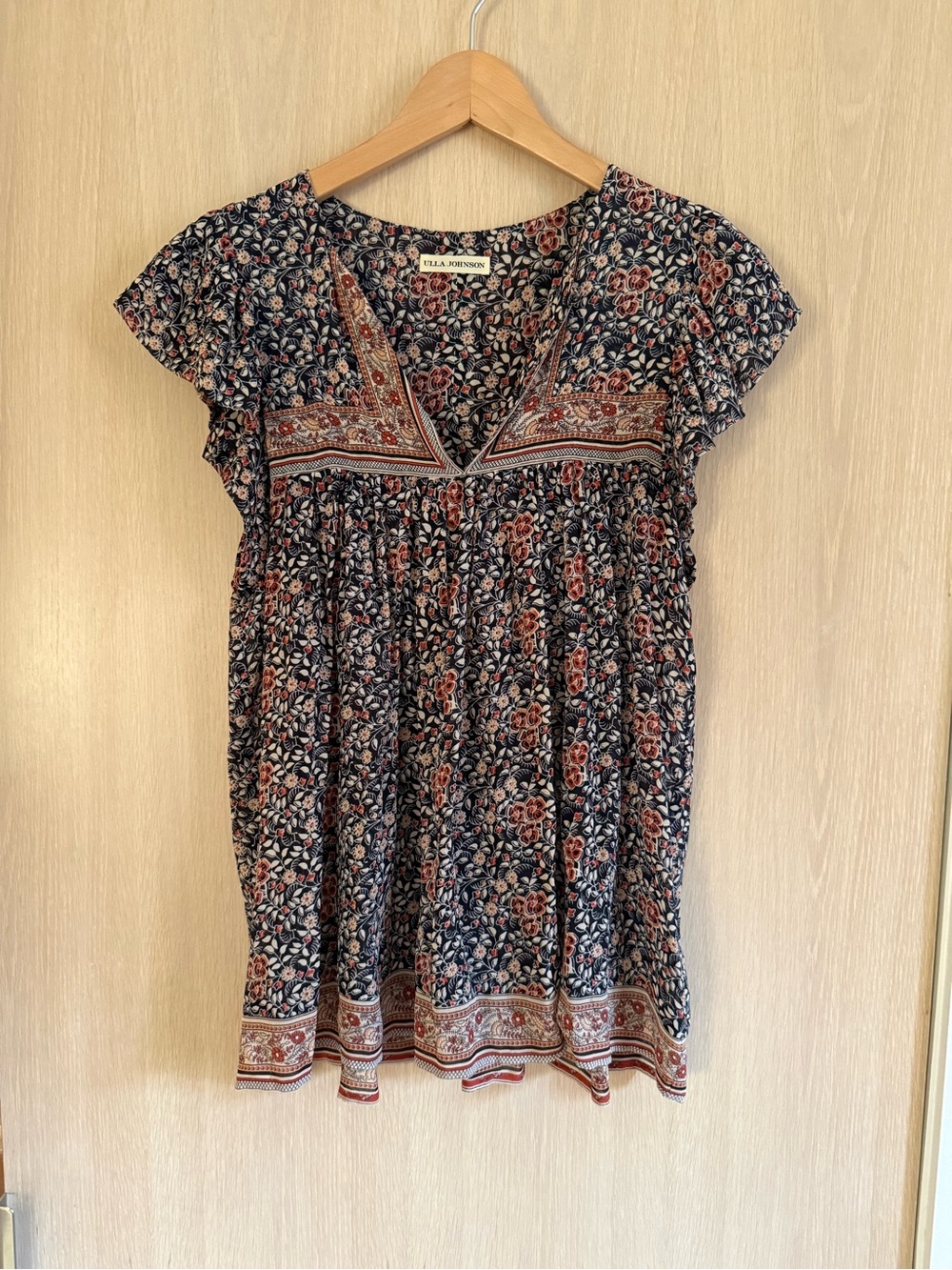 Ulla Johnson Floral V-Neck Tank with Rust Accents